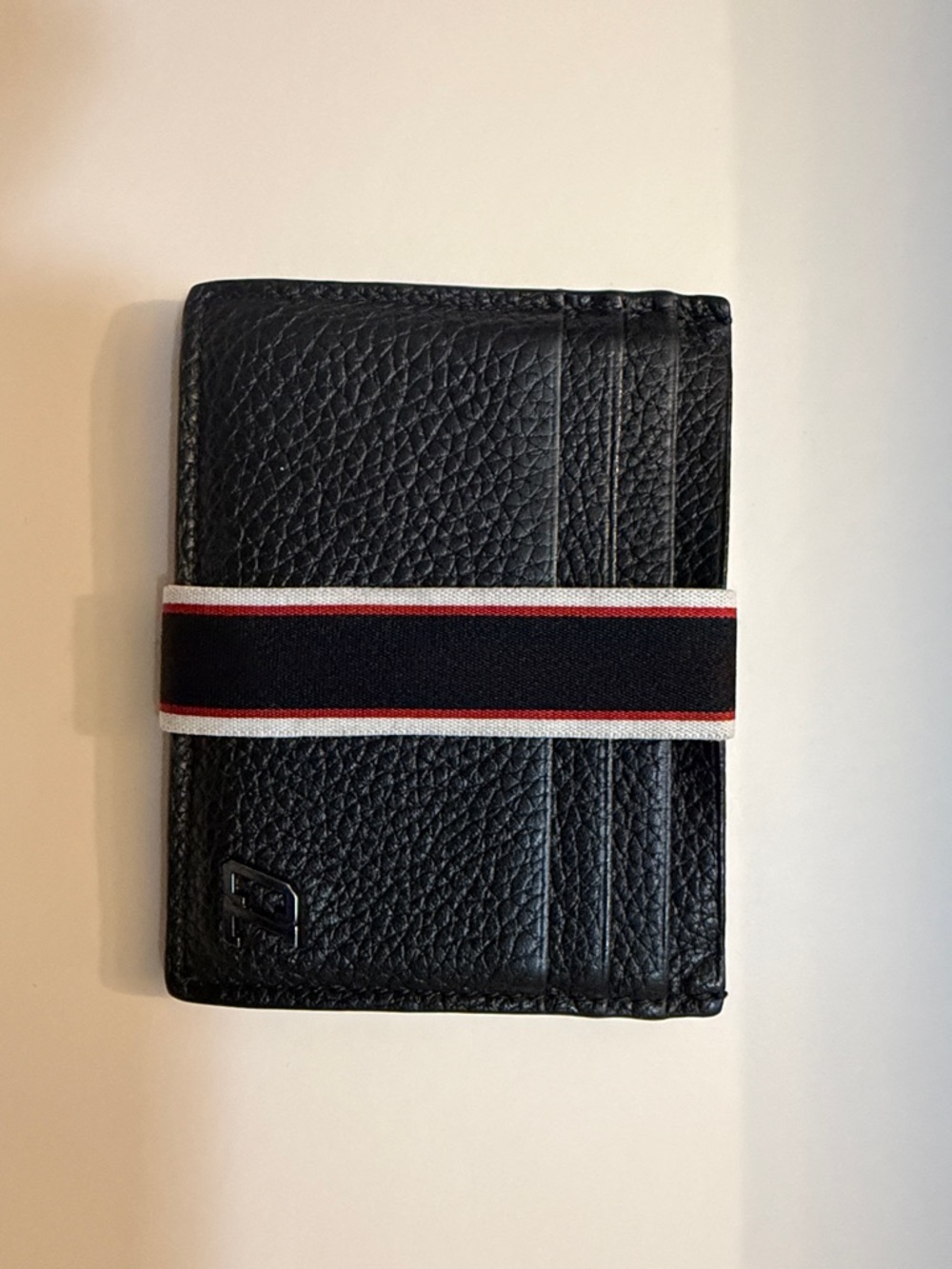 Christian Louboutin Black Pebbled Leather Card Holder with Elastic Band